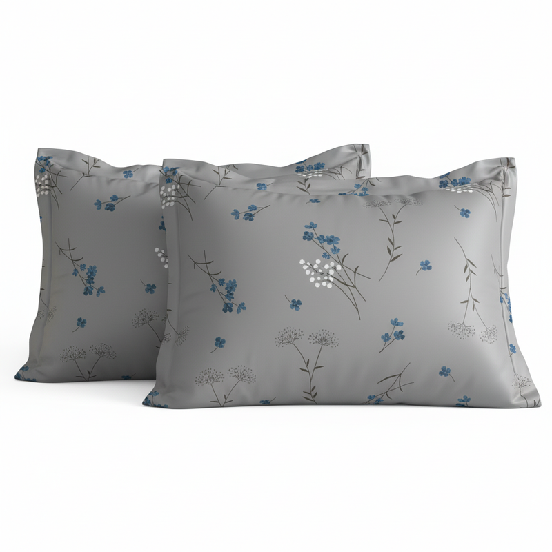 Breeze Garden Bedsheet Set | 600 TC | 100% Satin Cotton | Grey