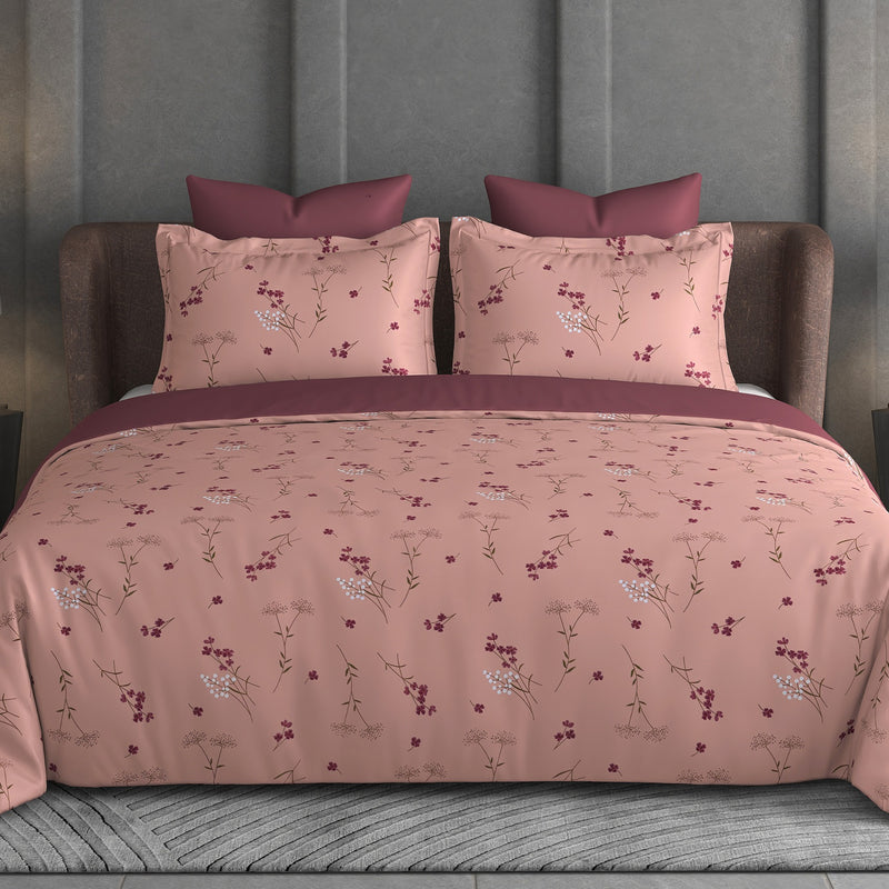 Breeze Garden Bedsheet Set | 600 TC | 100% Satin Cotton | Pink