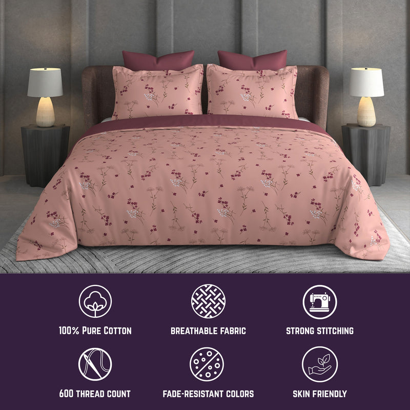 Breeze Garden Bedsheet Set | 600 TC | 100% Satin Cotton | Pink