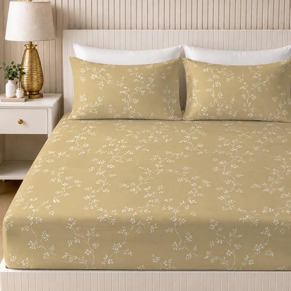 Champagne Vine King Bedsheet Set | 300 TC | 100% Pure Cotton