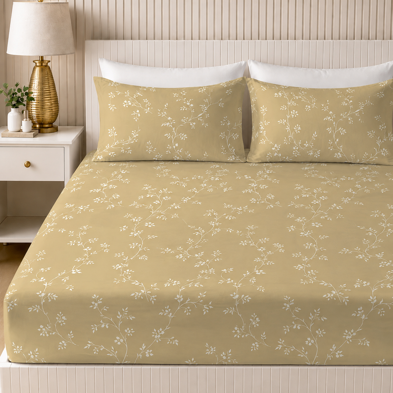 Champagne Vine King Bedsheet Set | 300 TC | 100% Pure Cotton