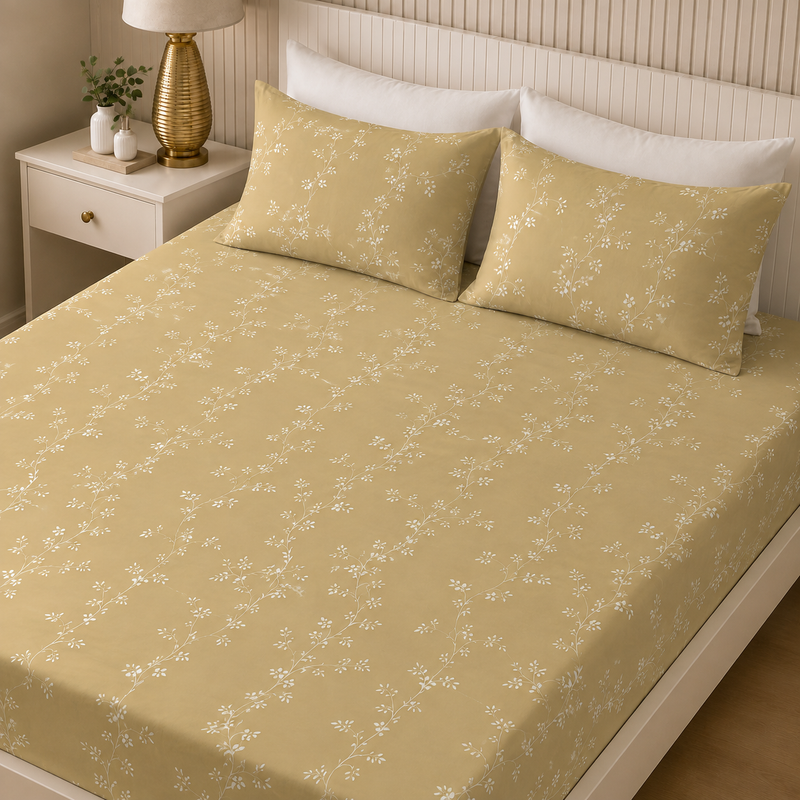 Champagne Vine King Bedsheet Set | 300 TC | 100% Pure Cotton