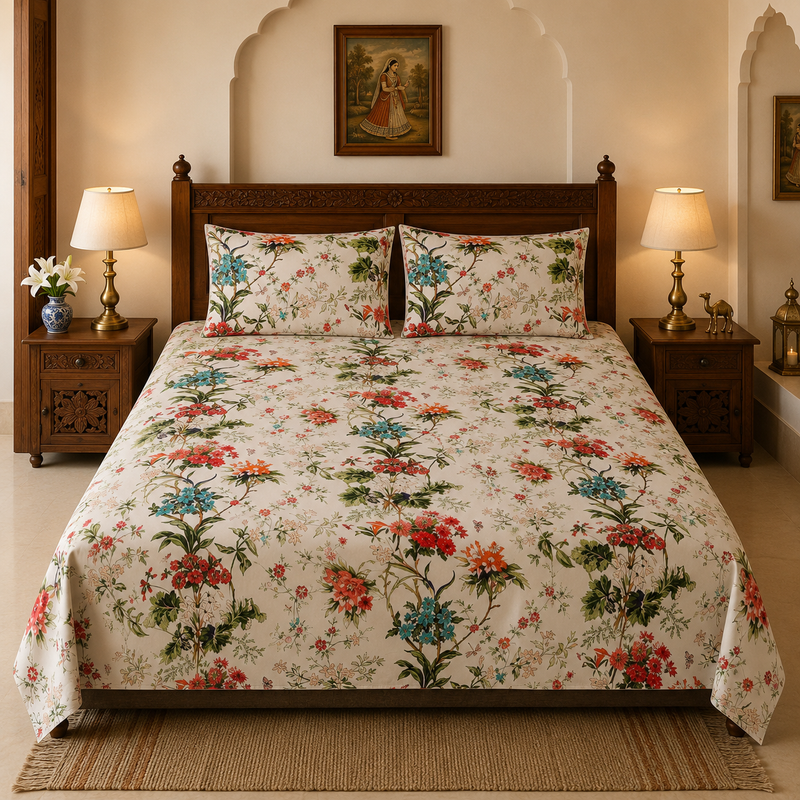 Chand Baori Jaipuri King Size Bedsheet | 100% Pure Cotton | Rangrez Collection