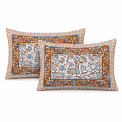 Roshan Bagh Jaipuri King Size Bedsheet | Cotton Bedsheet | Orange | Angan Collection