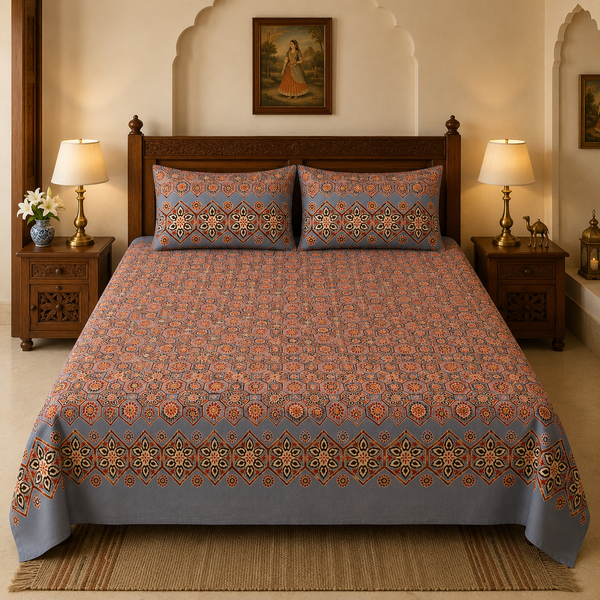 Karigar Chowk Jaipuri King Size Bedsheet | 100% Pure Cotton | Rangrez Collection