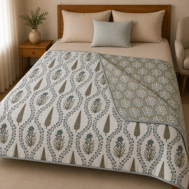 Neel Bageecha Reversible Lightweight AC Dohar | Double Bed Dohar