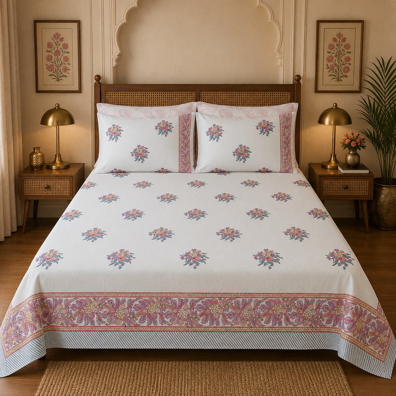 Raj Gubal Jaipuri King Size Bedsheet | 200 TC Percale | 100% Pure Cotton