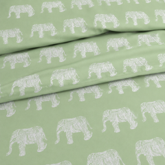 Hathi Mahal King Bedsheet Set | 210 TC | 100% Pure Cotton | 2 Pillow Covers with Piping | Light Green