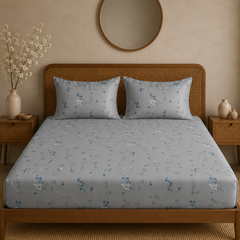 Breeze Garden Bedsheet Set | 600 TC | 100% Satin Cotton | Grey