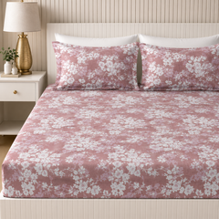 Heavenly Florals King Bedsheet Set | 300 TC | 100% Pure Cotton | Pink