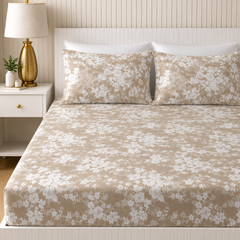 Heavenly Florals King Bedsheet Set | 300 TC | 100% Pure Cotton | Brown