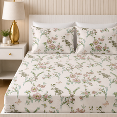 Pastel Garden King Bedsheet Set | 300 TC | 100% Pure Cotton | Light Pink