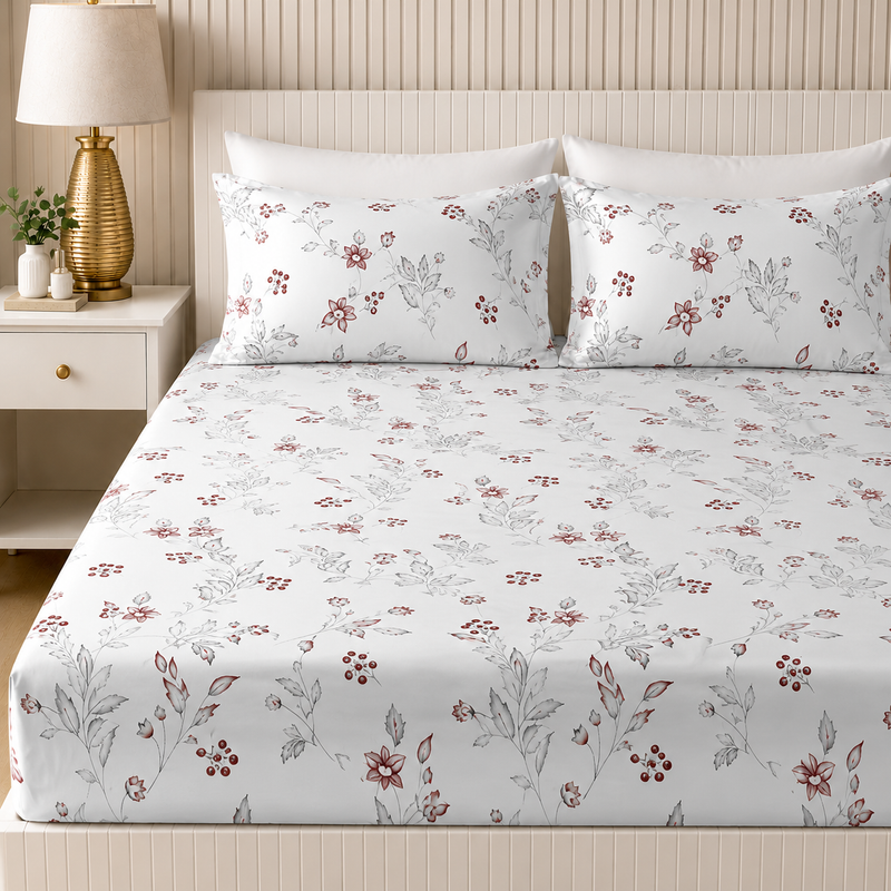 Morning Dew King Bedsheet Set | 300 TC | 100% Pure Cotton | Rose