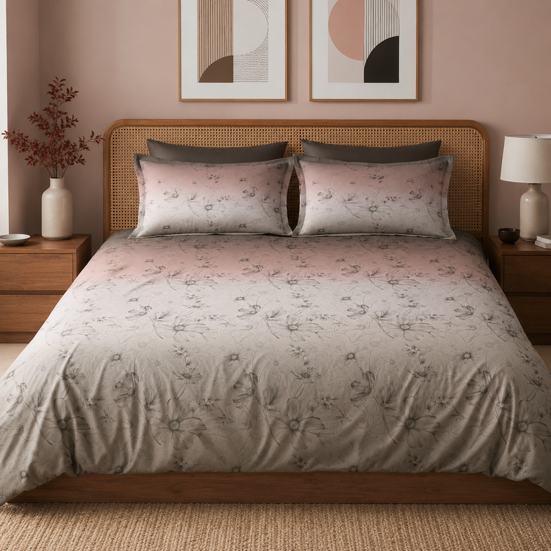 Hushed Horizon King Bedsheet Set | 400 TC | 100% Pure Cotton | 2 Pillow Covers | Dusty Rose