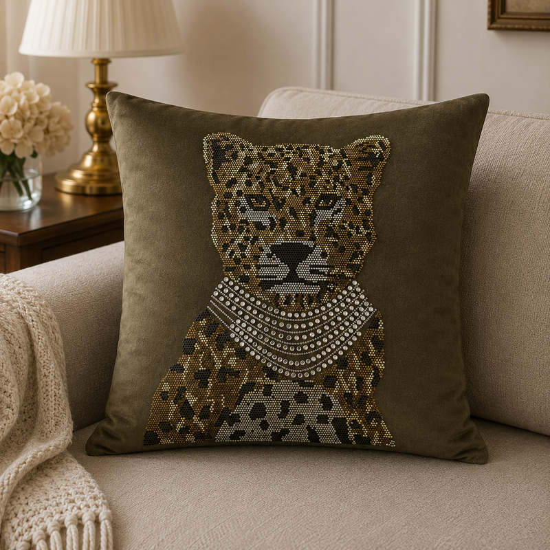 Cocoa Tiger Embellished Cushion Cover - 18x18