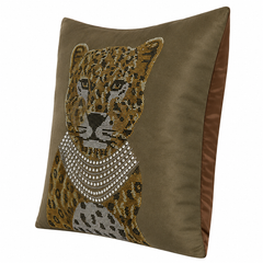 Cocoa Tiger Embellished Cushion Cover - 18x18