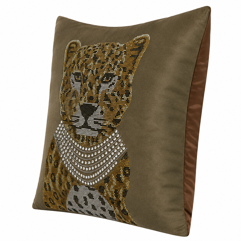 Cocoa Tiger Embellished Cushion Cover - 18x18