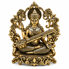 Goddess Saraswati with Veena Brass Idol | 4" | 100% Brass