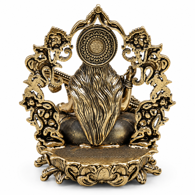 Goddess Saraswati with Veena Brass Idol | 4" | 100% Brass