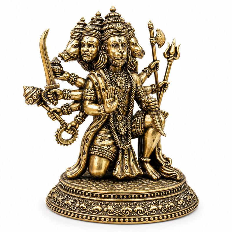 Panchmukhi Hanuman Divine Brass Idol | 5" | 100% Brass