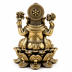 Lord Ganesha Seated on Lotus Brass Idol | 4" | 100% Brass
