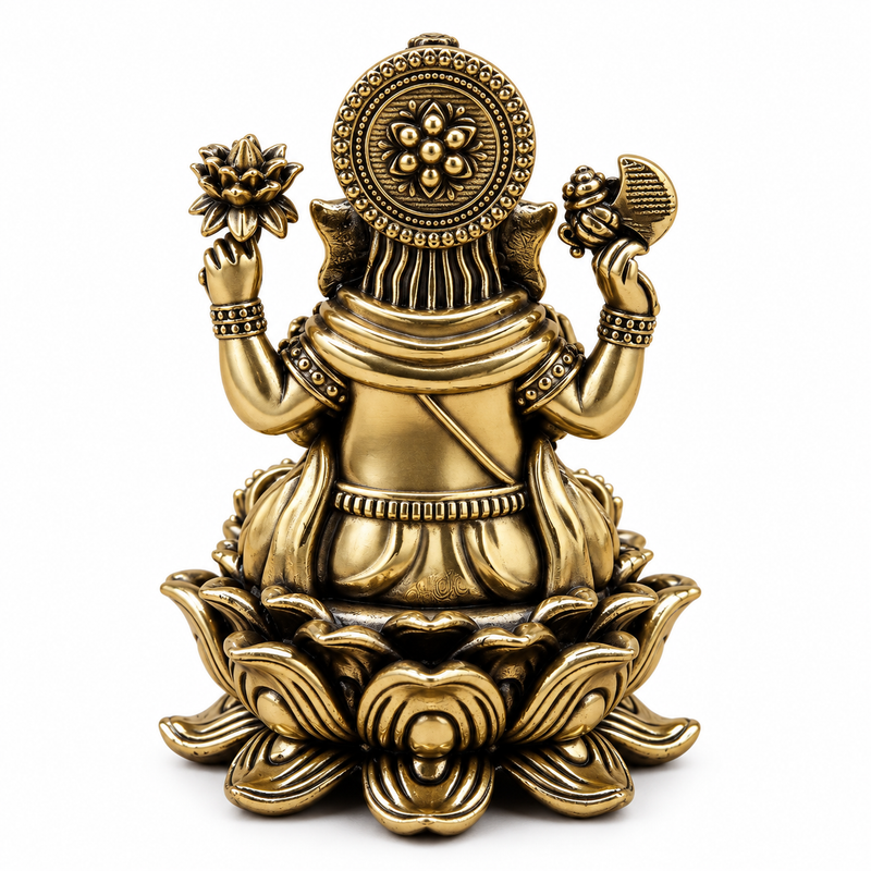 Lord Ganesha Seated on Lotus Brass Idol | 4" | 100% Brass