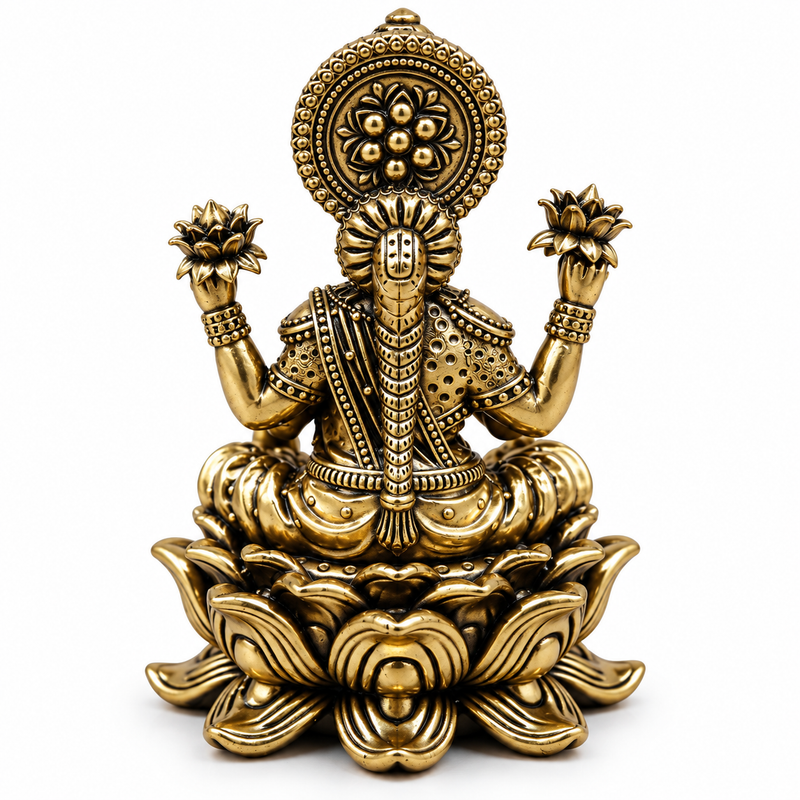 Goddess Lakshmi Seated on Lotus Brass Idol | 4" | 100% Brass