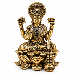Goddess Lakshmi Seated on Lotus Brass Idol | 4" | 100% Brass