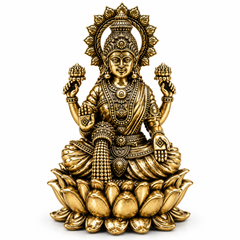 Goddess Lakshmi Seated on Lotus Brass Idol | 5" | 100% Brass
