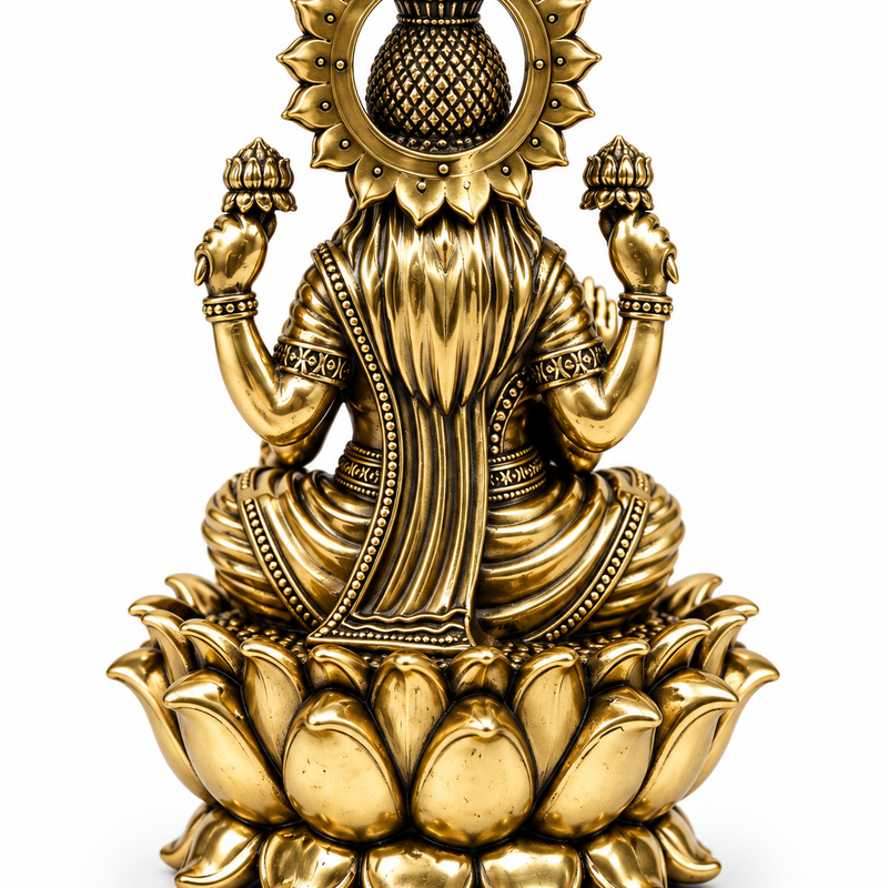 Goddess Lakshmi Seated on Lotus Brass Idol | 5" | 100% Brass