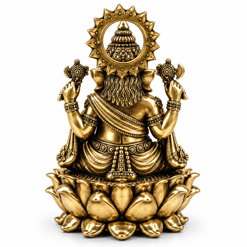 Lord Ganesha Seated on Lotus Brass Idol | 5" | 100% Brass