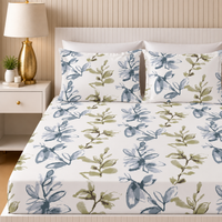 Twilight Botanical King Bedsheet Set | 300 TC | 100% Pure Cotton | Lime