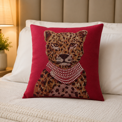 Red Tiger Embellished Cushion Cover - 16x16