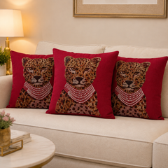 Red Tiger Embellished Cushion Cover - 16x16