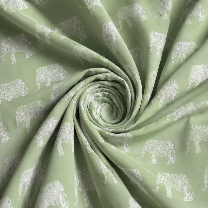 Hathi Mahal King Bedsheet Set | 210 TC | 100% Pure Cotton | 2 Pillow Covers with Piping | Light Green