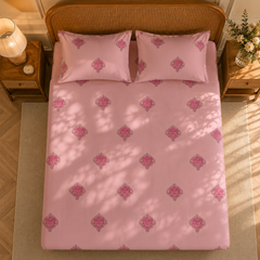 Vintage Crest Bedsheet Set | 600 TC | 100% Satin Cotton | Pink