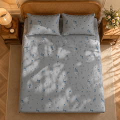 Breeze Garden Bedsheet Set | 600 TC | 100% Satin Cotton | Grey