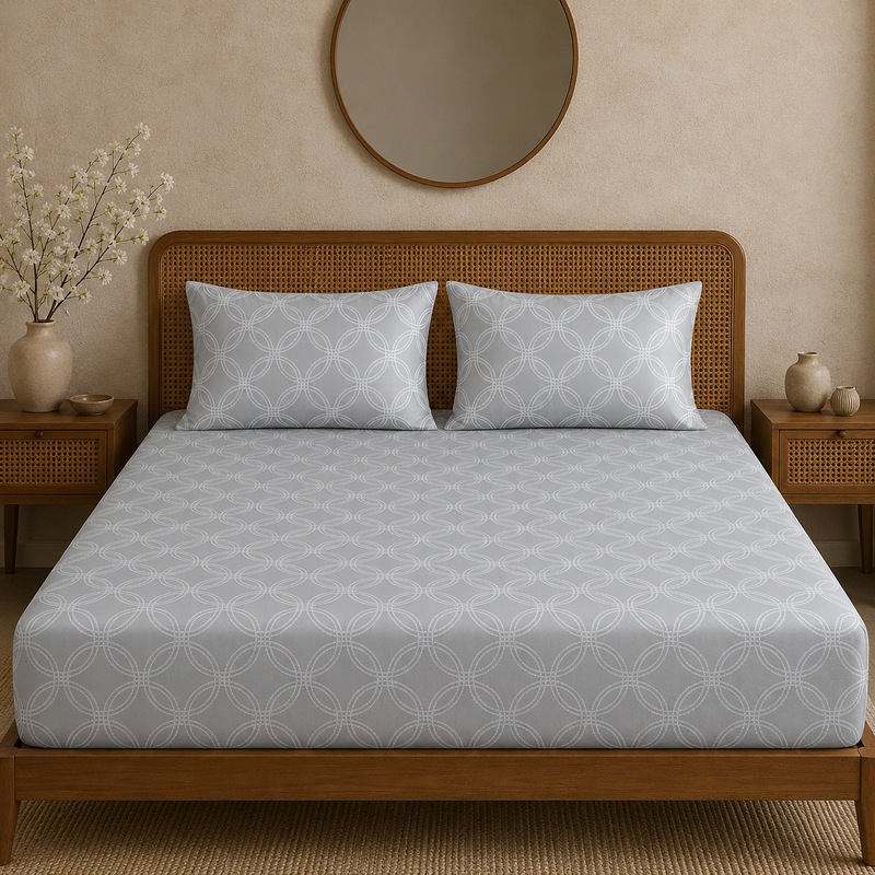Halo Weave Bedsheet Set | 600 TC | 100% Satin Cotton | Grey