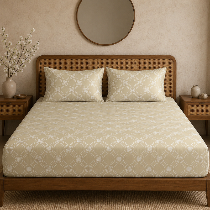 Halo Weave Bedsheet Set | 600 TC | 100% Satin Cotton | Warm Beige