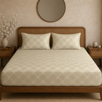 Halo Weave Bedsheet Set | 600 TC | 100% Satin Cotton | Warm Beige