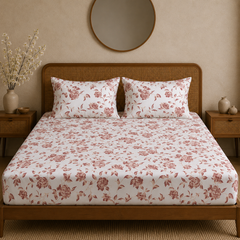 Heritage Bloom Bedsheet Set | 600 TC | 100% Satin Cotton | Dusty Rose