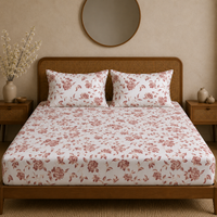 Heritage Bloom Bedsheet Set | 600 TC | 100% Satin Cotton | Dusty Rose