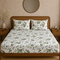 Heritage Bloom Bedsheet Set | 600 TC | 100% Satin Cotton | Olive