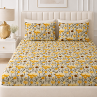 Bloomfield King Bedsheet Set | 210 TC | 100% Pure Cotton | 2 Pillow Covers with Piping | Mustard