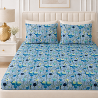 Bloomfield King Bedsheet Set | 210 TC | 100% Pure Cotton | 2 Pillow Covers | Blue