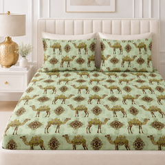 Royal Caravan King Bedsheet Set | 210 TC | 100% Pure Cotton | 2 Pillow Covers | Mint Green