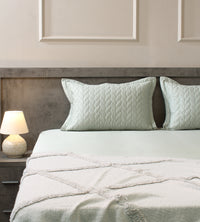 Classic Quilted Pillows Bedsheet Set | 300 TC | 100% Satin Cotton | Tea Green