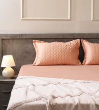 Classic Quilted Pillows Bedsheet Set | 300 TC | 100% Satin Cotton | Apricot