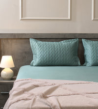 Classic Quilted Pillows Bedsheet Set | 300 TC | 100% Satin Cotton | Aqua Green