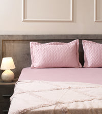 Classic Quilted Pillows Bedsheet Set | 300 TC | 100% Satin Cotton | Cameo Rose